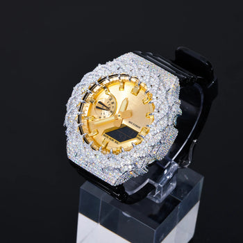 MOISSANITE DIAMOND WATCH BEZEL OR CASE IN STERLING SILVER FOR G-SHOCK GA2100