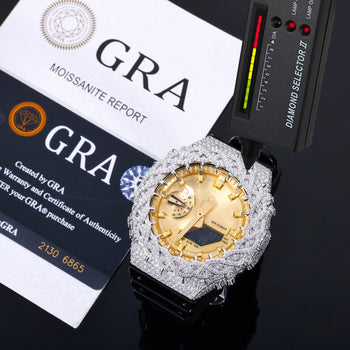 MOISSANITE DIAMOND WATCH BEZEL OR CASE IN STERLING SILVER FOR G-SHOCK GA2100