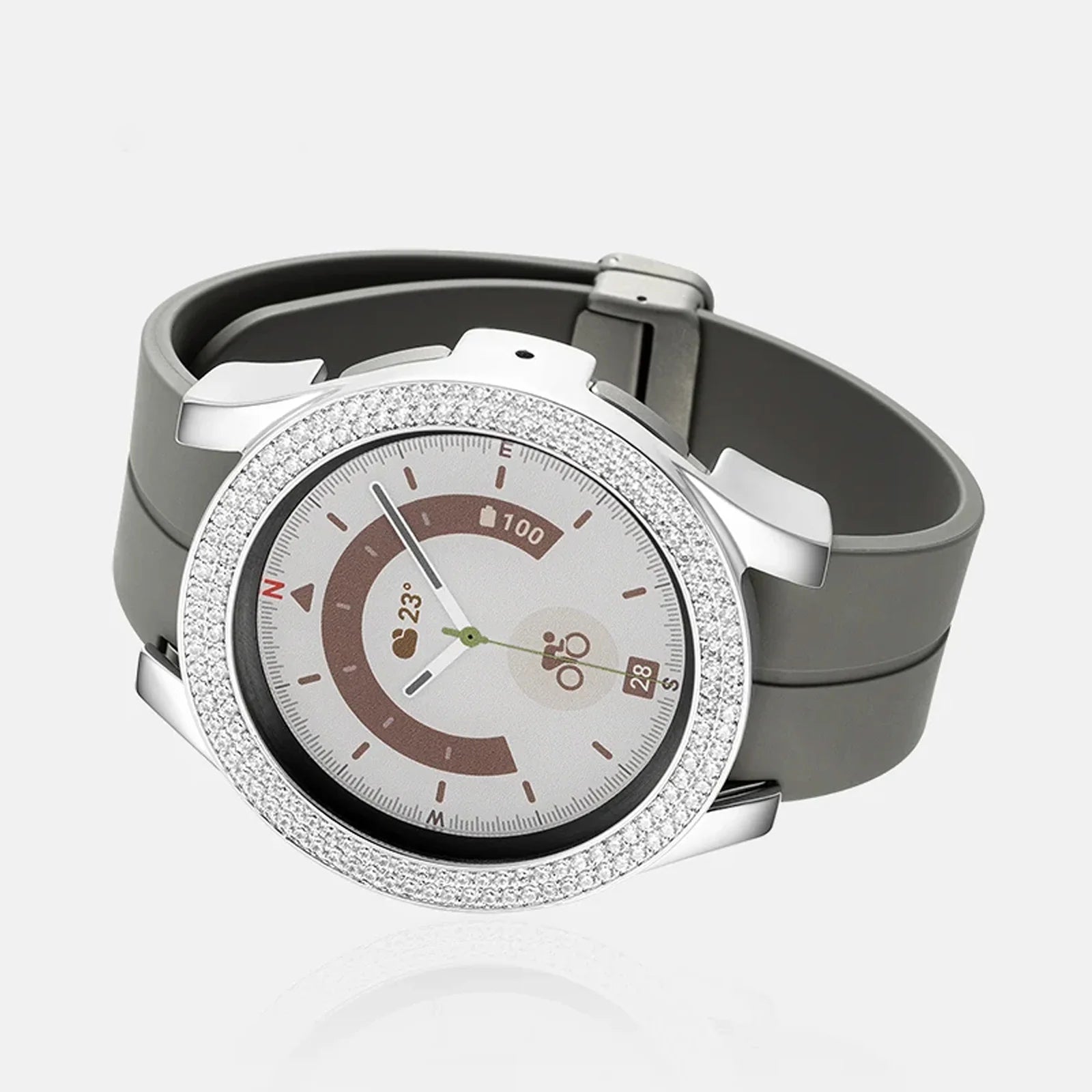 Smartwatch with a gray strap on a white background