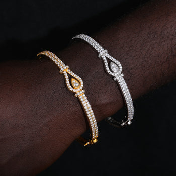 BRACELET ONGLET EN ARGENT MASSIF ET DIAMANTS EN FORME DE GOUTTE D'EAU