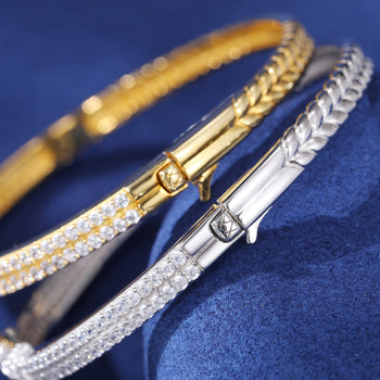 BRACELET ONGLET EN ARGENT MASSIF ET DIAMANTS EN FORME DE GOUTTE D'EAU