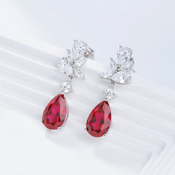 Boucles d'oreilles en argent sterling, diamants et rubis en forme de goutte d'eau, serties de moissanite.
