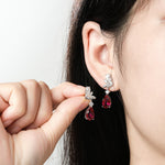 MOISSANITE DIAMOND WATER DROP RUBY EARRINGS IN STERLING SILVER
