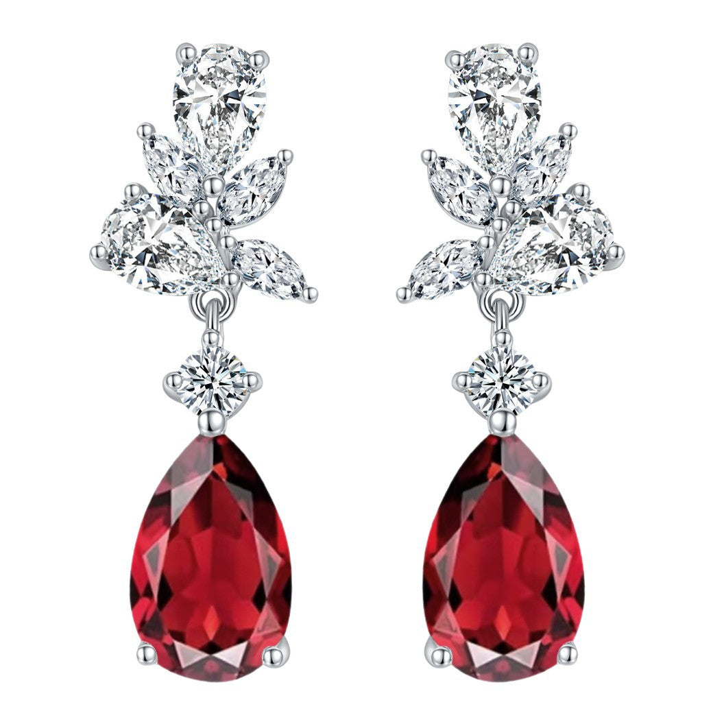 MOISSANITE DIAMOND WATER DROP RUBY EARRINGS IN STERLING SILVER
