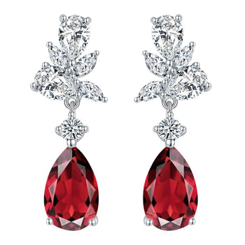 Boucles d'oreilles en argent sterling, diamants et rubis en forme de goutte d'eau, serties de moissanite.