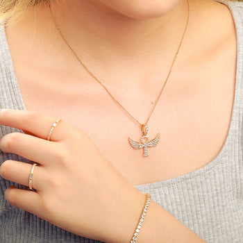 Pendentif croix en forme d'aile serti de diamants et de moissanite, en argent sterling