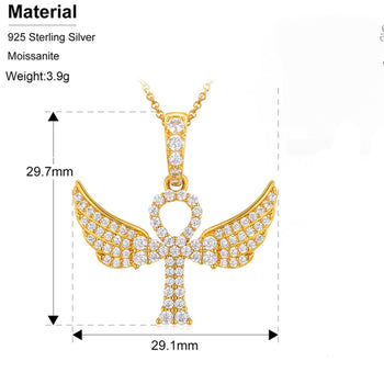 Pendentif croix en forme d'aile serti de diamants et de moissanite, en argent sterling