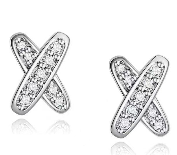 X SHAPED MOISSANITE DIAMOND EARRINGS IN STERLING SILVER (STYLE 2)