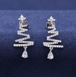 MOISSANITE DIAMOND ZIG ZAG CHRISTMAS TREE DROP EARRINGS IN STERLING SILVER