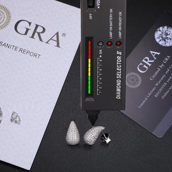 MOISSANITE DIAMONDS TEARDROP/WATERDROP STUD EARRINGS IN STERLING SILVER - IVORY & EBONY