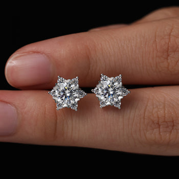 MOISSANITE DIAMOND STAR STUD EARRINGS IN STERLING SILVER - IVORY & EBONY