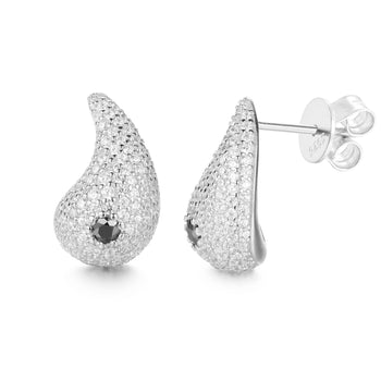 MOISSANITE DIAMONDS TEARDROP/WATERDROP STUD EARRINGS IN STERLING SILVER - IVORY & EBONY