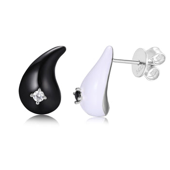 MOISSANITE DIAMONDS TEARDROP/WATERDROP STUD EARRINGS IN STERLING SILVER - IVORY & EBONY