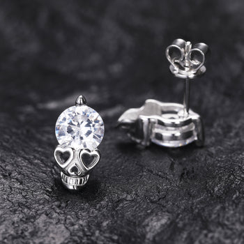 MOISSANITE DIAMOND LOVE HEART GHOST SKULL STUD EARRING IN STERLING SILVER - IVORY & EBONY