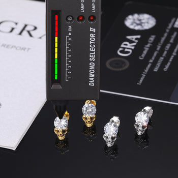 MOISSANITE DIAMOND LOVE HEART GHOST SKULL STUD EARRING IN STERLING SILVER - IVORY & EBONY