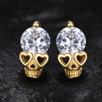 MOISSANITE DIAMOND LOVE HEART GHOST SKULL STUD EARRING IN STERLING SILVER - IVORY & EBONY