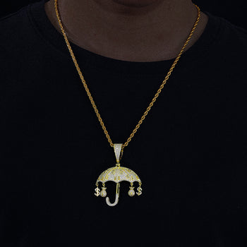 MOISSANITE DOLLAR MONEY BAG UMBRELLA PENDANT IN STERLING SILVER