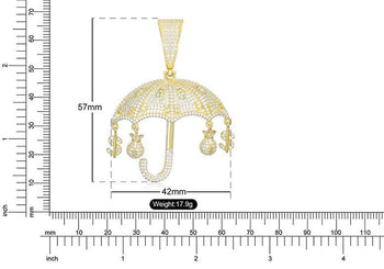 MOISSANITE DOLLAR MONEY BAG UMBRELLA PENDANT IN STERLING SILVER