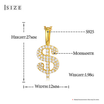 Pendentif en forme de dollar en moissanite et argent sterling