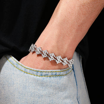 Bracelet en argent sterling orné de maillons en forme de dollar et de moissanite 
