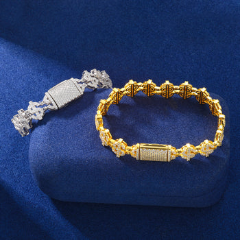 Bracelet en argent sterling orné de maillons en forme de dollar et de moissanite 