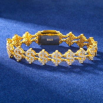 Bracelet en argent sterling orné de maillons en forme de dollar et de moissanite 