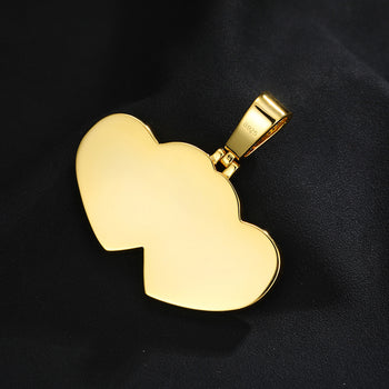 MOISSANITE DIAMOND DOUBLE HEART CUSTOM PHOTO PENDANT IN STERLING SILVER - IVORY & EBONY