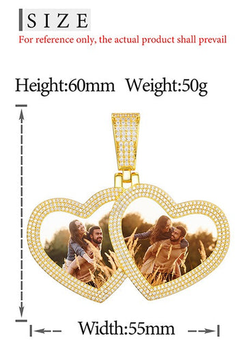 MOISSANITE DIAMOND DOUBLE HEART CUSTOM PHOTO PENDANT IN STERLING SILVER - IVORY & EBONY