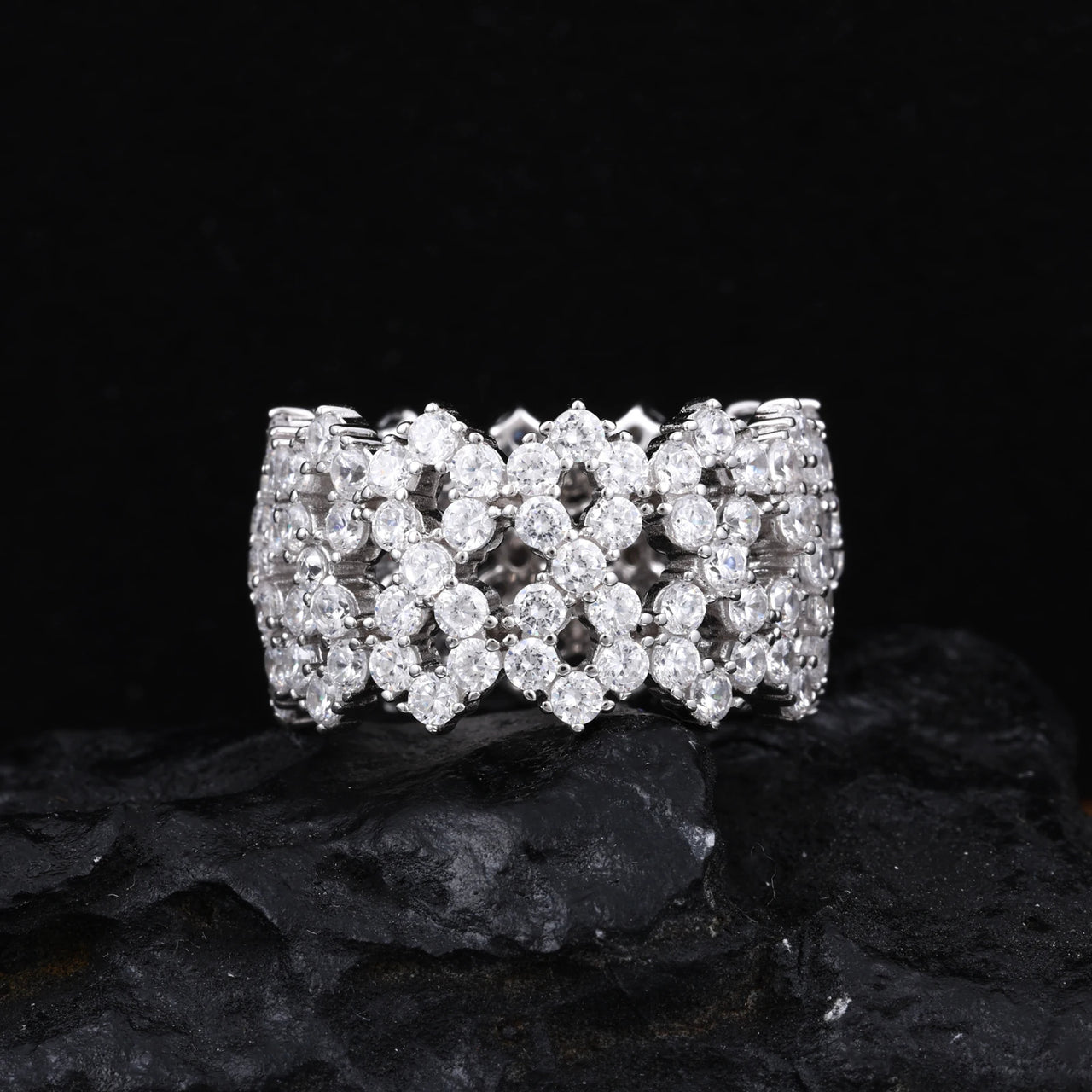 MOISSANITE ETERNITY BLOOM RING IN STERLING SILVER