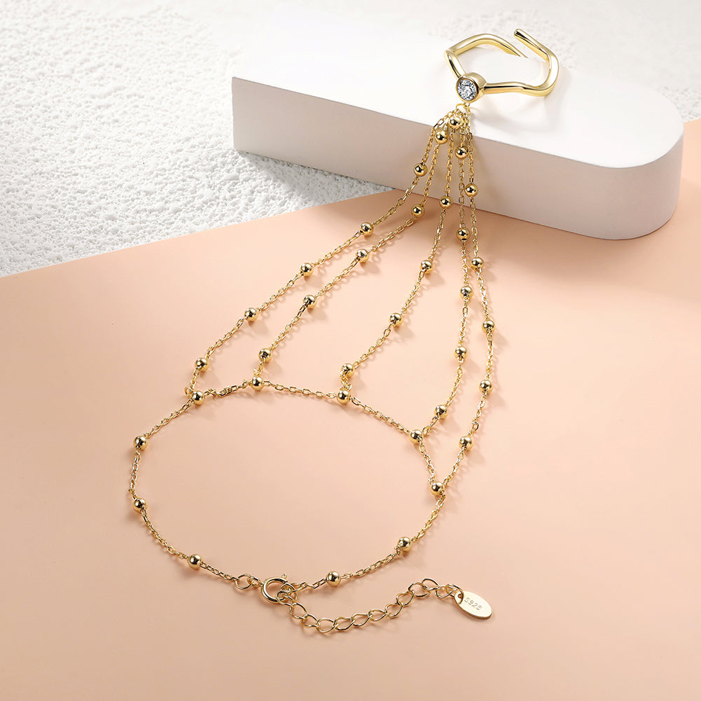 MOISSANITE ETHEREAL HAND HARNESS BRACELET IN STERLING SILVER