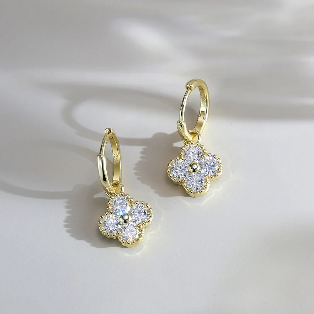 MOISSANITE FOUR LEAF CLOVER EARRINGS IN STERLING SILVER
