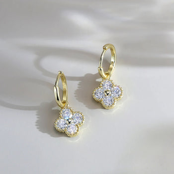 MOISSANITE FOUR LEAF CLOVER EARRINGS IN STERLING SILVER