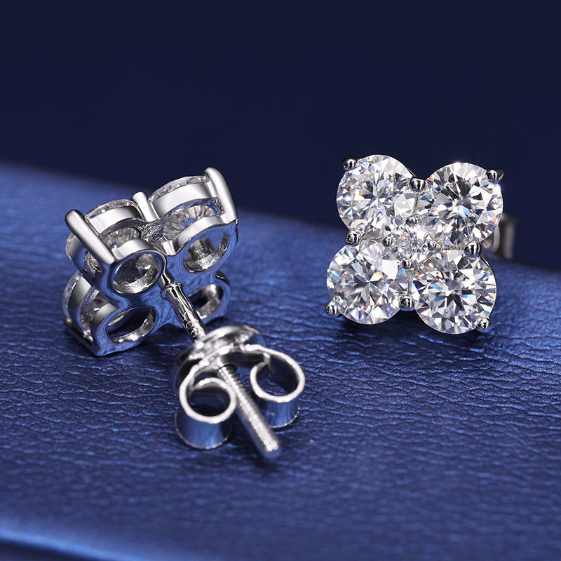 MOISSANITE FOUR LEAF CLOVER STUD EARRINGS IN STERLING SILVER