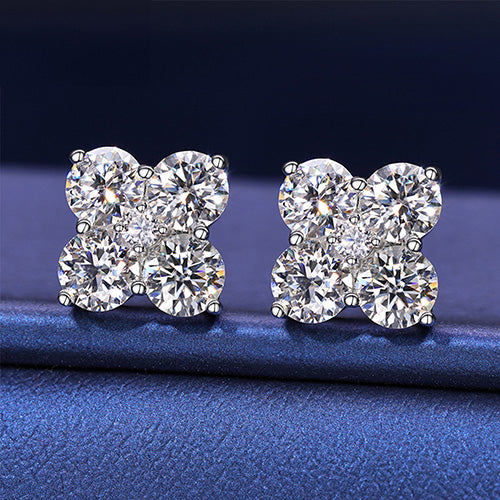 MOISSANITE FOUR LEAF CLOVER STUD EARRINGS IN STERLING SILVER