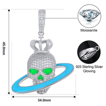 Pendentif crâne lumineux en moissanite et argent sterling