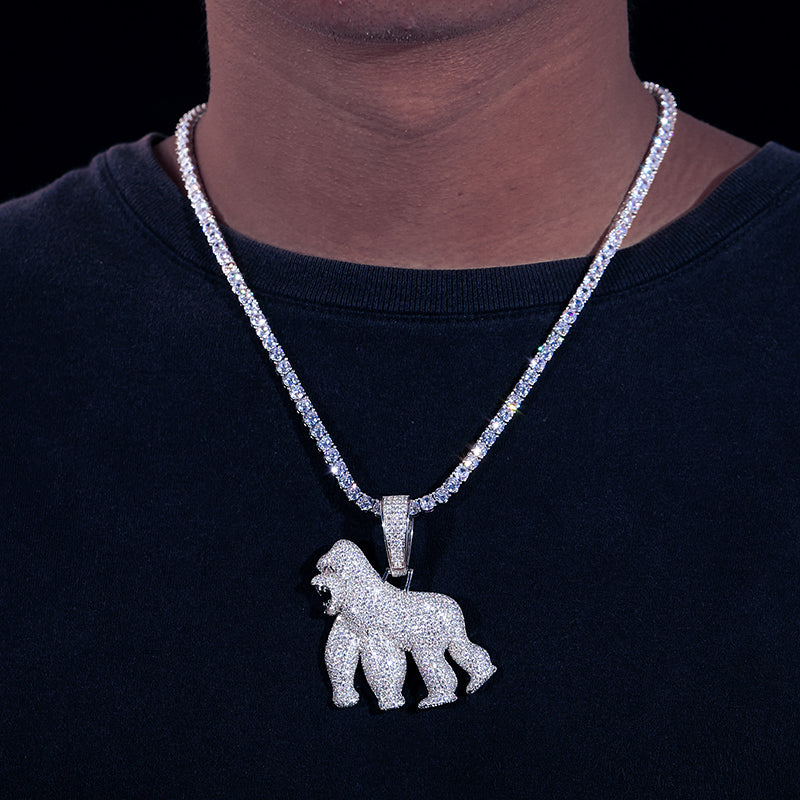 MOISSANITE GORILLA PENDANT IN STERLING SILVER