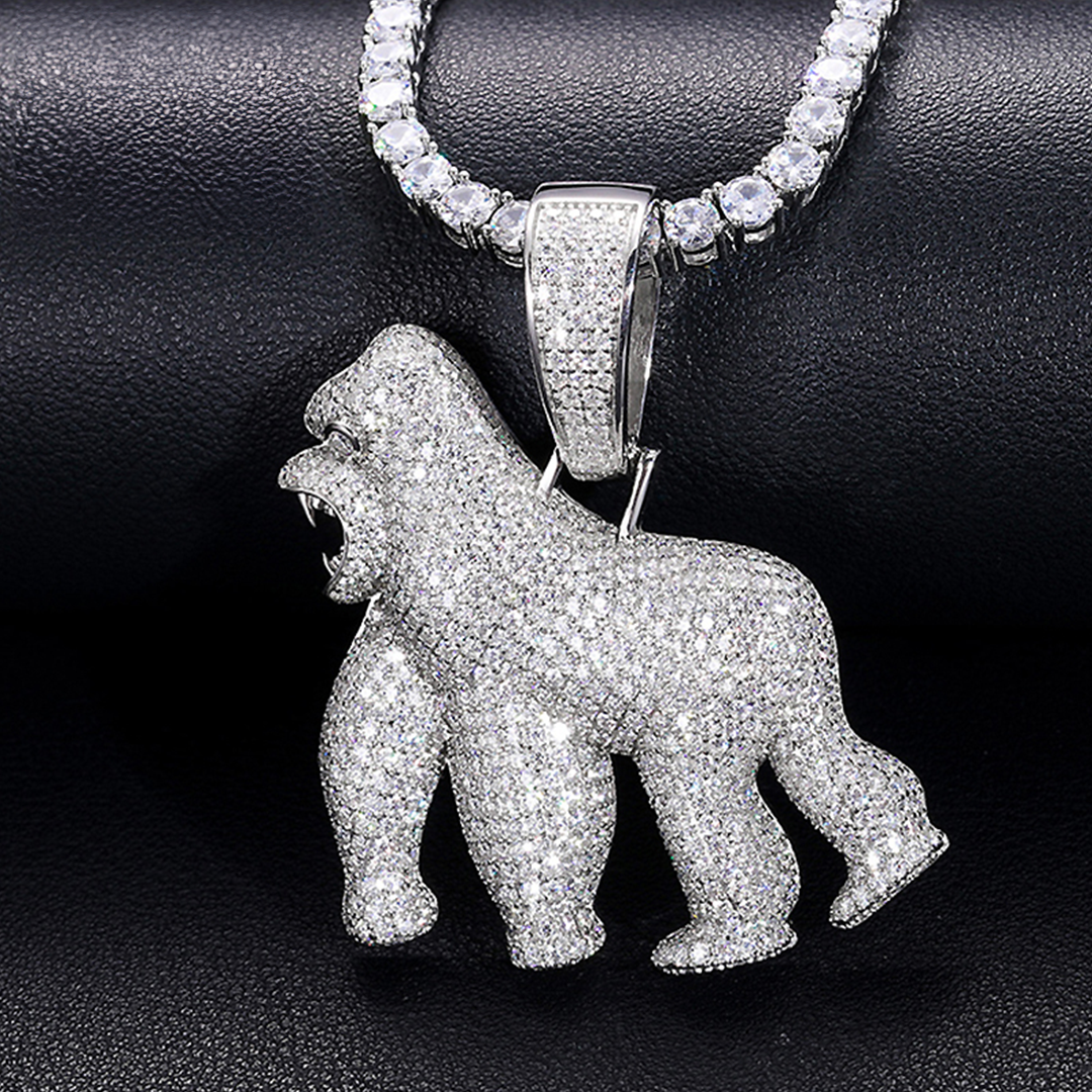 MOISSANITE GORILLA PENDANT IN STERLING SILVER