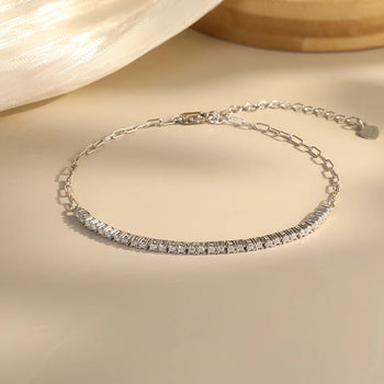 MOISSANITE HALF TENNIS HALF PAPERCLIP CHAIN BRACELET IN STERLING SILVER