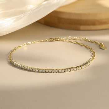 MOISSANITE HALF TENNIS HALF PAPERCLIP CHAIN BRACELET IN STERLING SILVER