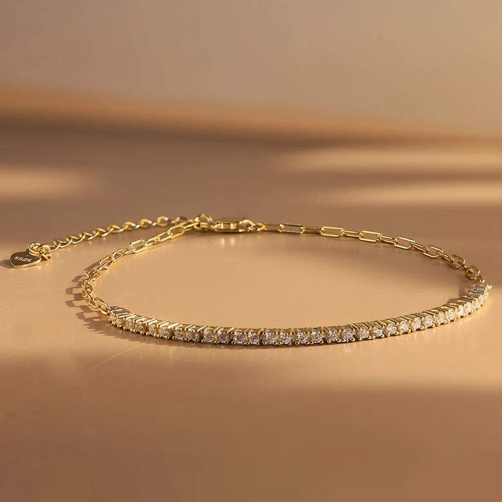 MOISSANITE HALF TENNIS HALF PAPERCLIP CHAIN BRACELET IN STERLING SILVER