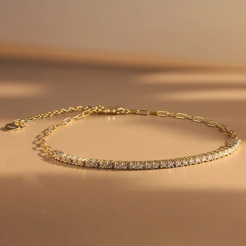 MOISSANITE HALF TENNIS HALF PAPERCLIP CHAIN BRACELET IN STERLING SILVER
