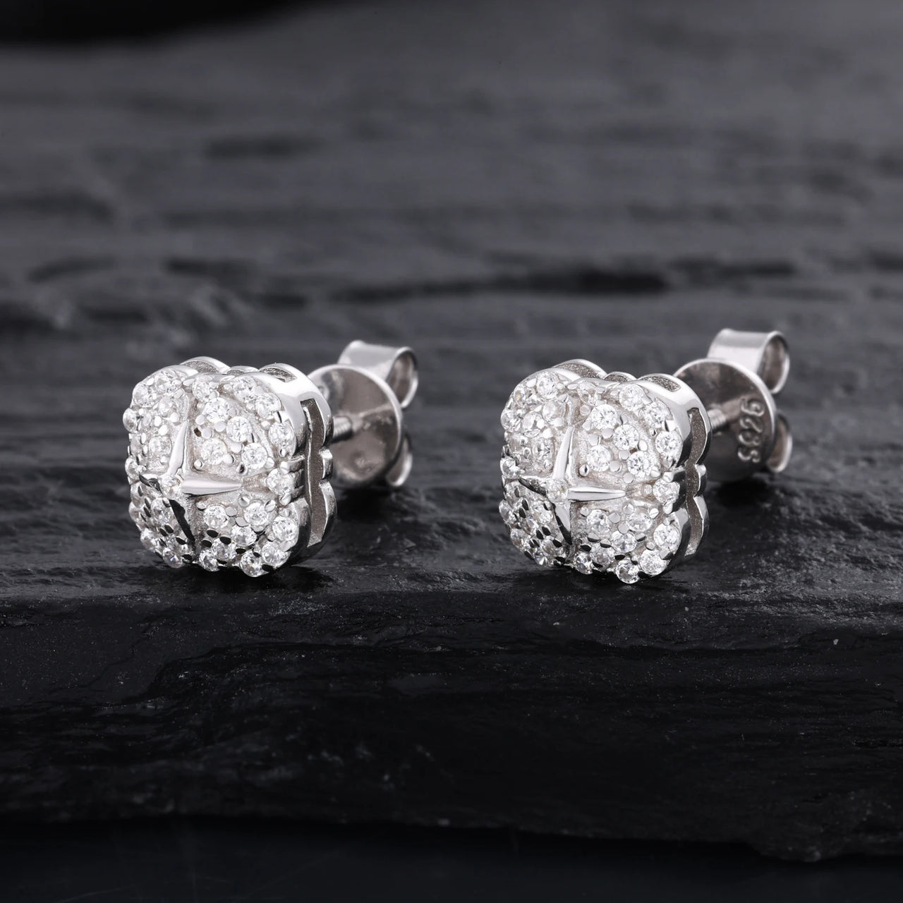 MOISSANITE HALO BLOOM STUD EARRING IN STERLING SILVER