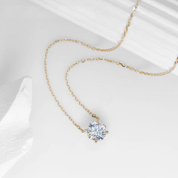MOISSANITE HALO LIGHT NECKLACE IN SOLID GOLD