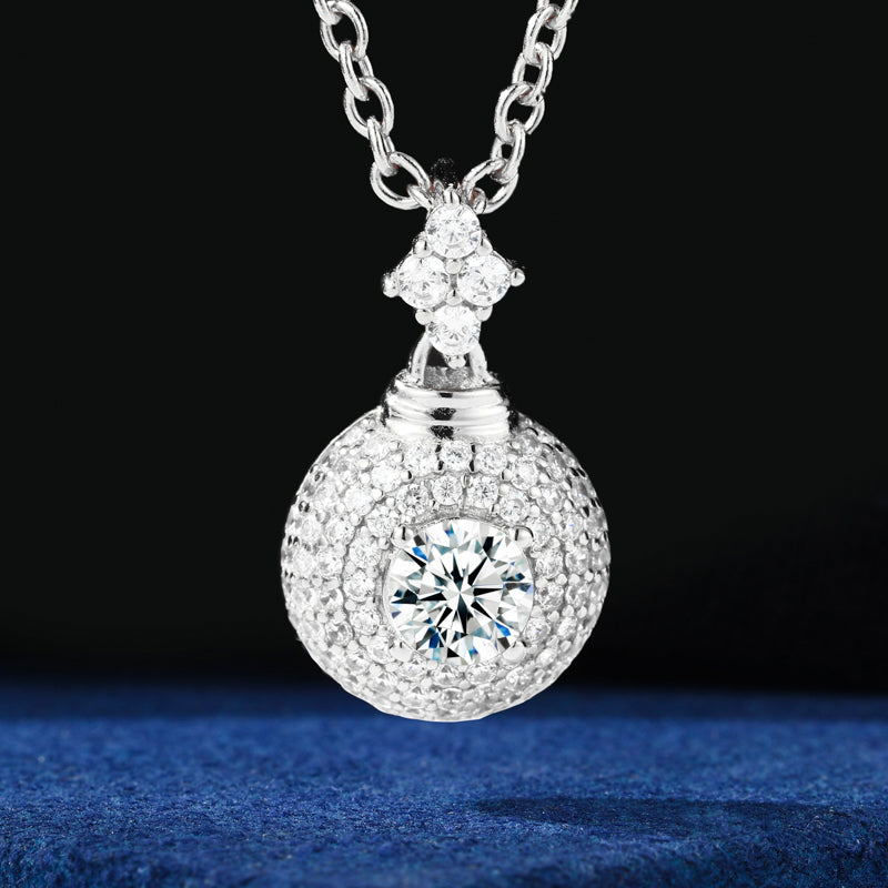 MOISSANITE HALO SPHERE PENDANT IN STERLING SILVER