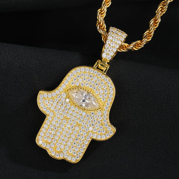 MOISSANIT-HAMSA-HAND-ANHÄNGER AUS STERLINGSILBER {STIL 2}