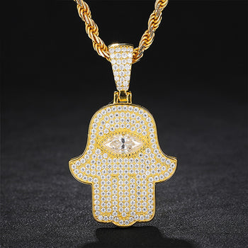 MOISSANIT-HAMSA-HAND-ANHÄNGER AUS STERLINGSILBER {STIL 2}