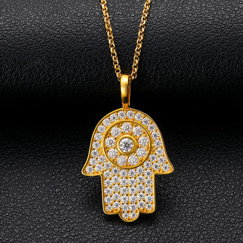 Pendentif main de Hamsa en moissanite et argent sterling {STYLE 3}