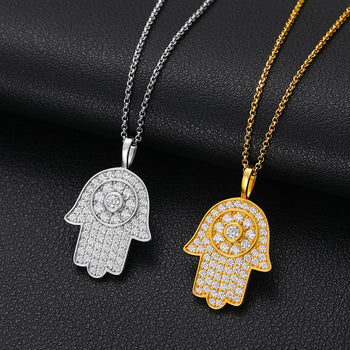Pendentif main de Hamsa en moissanite et argent sterling {STYLE 3}