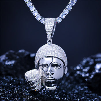 Collier pendentif tête et coupe en moissanite, en argent sterling