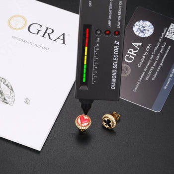 Boucles d'oreilles clous en moissanite en forme de cœur et de trèfle, en argent sterling